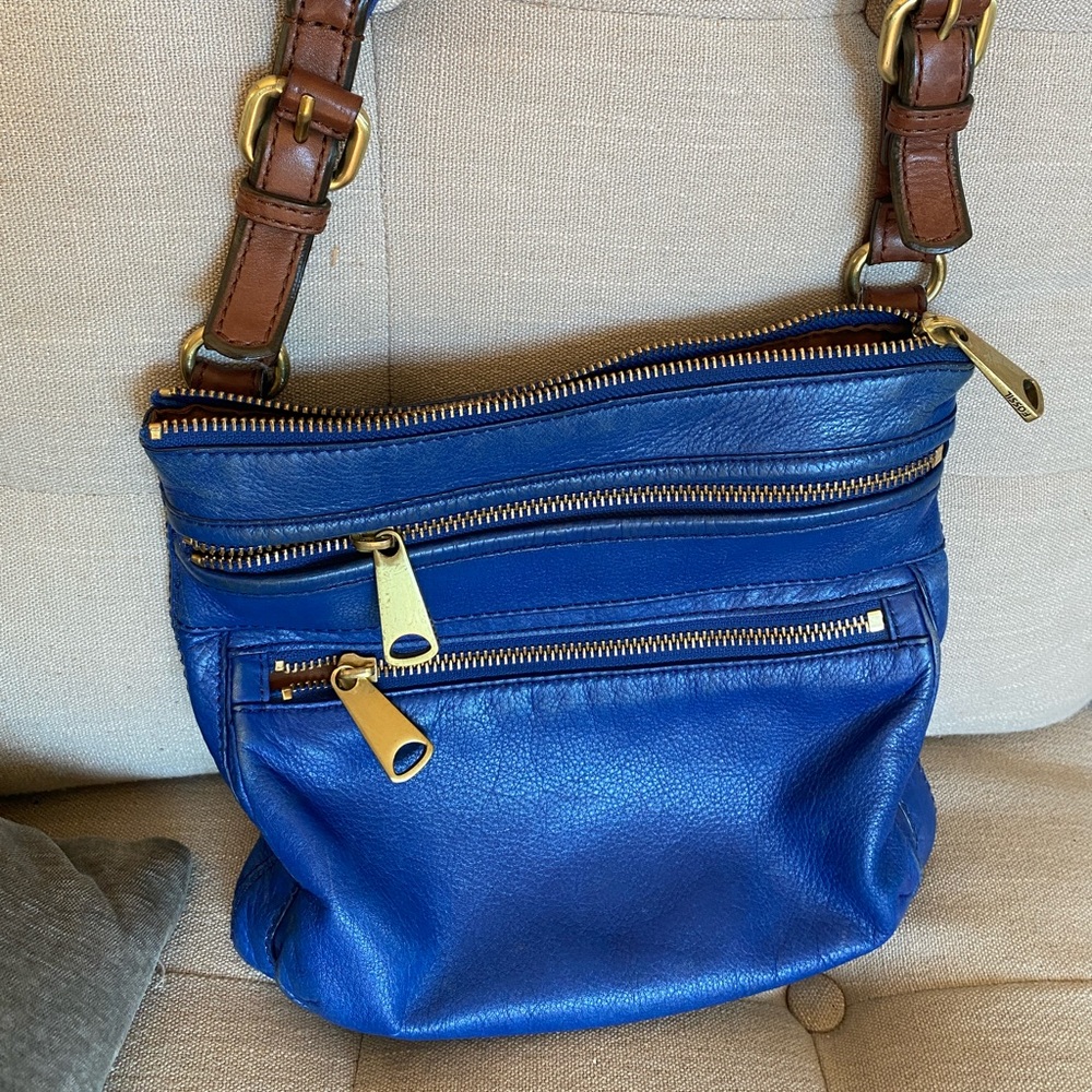 Blue Fossil EXPLORER leather crossbody bag